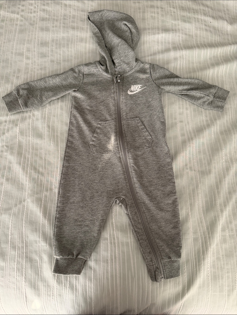 Nike Grey Hooded Baby One-Piece